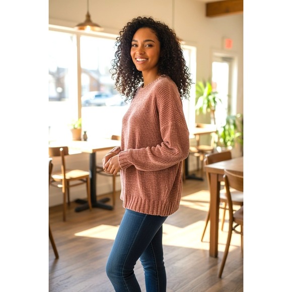 Orvis Sweaters - (A-16)Orvis Chenille Sweater Women Small Pink Crewneck Soft Cozy Pullover